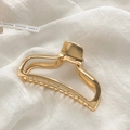 Minimalist large golden metal shark hair claw clip with elegant hollowed-out line design - KC Gold Metal Claw