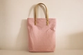Canvas shoulder bag with red and white plaid pattern and durable leather handles - Vertical / Red White Plaid