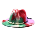 Colorful tie-dye wool fedora hat with elegant pearl band decoration for men and women - M (56-58cm) / Bright Red #2