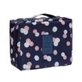 Portable navy blue floral travel makeup bag with pink flowers and a sturdy handle - Navy Floral