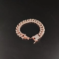 Hip hop 18K roségoud vergulde 12mm Cubaanse armband met volledige diamantzetting - 18.5cm / Roségoud / Side Release Buckle