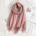 Double-sided pink and grey faux cashmere scarf with elegant fringe and soft texture - Pink+Grey