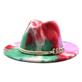 Cappello fedora in lana tie-dye rosa e verde con catena dorata e tesa piatta - M (56-58cm) / Rosso Brillante #2