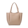Borsa tote minimalista in pelle PU beige di grande capacità con tasca frontale esterna - Beige