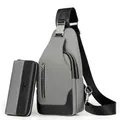 Grey oxford cloth sling bag set with matching long zipper wallet for men - Chest Bag + Wallet Set / Small / Gray