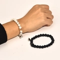 Magnetic attraction couple bracelets set with marble beads and crown charms - White Turquoise with Matte Crown A Style (白松/磨砂皇冠A)