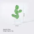 Miniature handmade green glass cactus figurine with clear glass base for desk decor - Cactus Style G