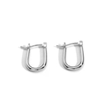 Minimalist silver horseshoe U-shaped earrings with polished geometric metal finish - White Gold