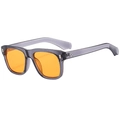 Translucent grey rectangular sunglasses with orange lenses and metal rivets - Transparent Grey Yellow Lens C06
