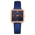 Fashionable square rose gold watch with starry blue dial and leather strap - Dark Blue Lychee Pattern