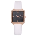 Square rose gold starry watch for women with rhinestone bezel and white leather strap - White Honeycomb Texture