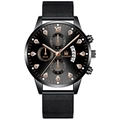 Orologio uomo al quarzo nero con indici oro rosa e cinturino in maglia d'acciaio - Cinturino Nero Cassa Nera Quadrante Nero Lancette Oro Rosa