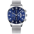 Montre à bracelet en maille argentée avec cadran bleu marine et dateur en éventail - Bracelet Argenté Boîtier Argenté Cadran Bleu Aiguilles Argentées