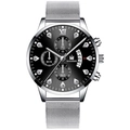 Montre d'affaires pour hommes avec cadran noir, chiffres romains et bracelet maille - Bracelet Argent Boîtier Argent Cadran Noir Aiguilles Argentées