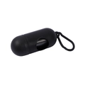 Detailed view of a black capsule pet waste bag dispenser with a portable carabiner - Black