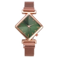 Reloj de mujer oro rosa con esfera verde degradada y correa magnética de malla milanesa - Verde