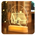 3D Christmas night light with warm yellow house carving and white oval base - Christmas House