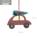 Addobbo auto di Natale in legno marrone con mini albero di pino e corda a righe - caffè