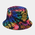 Detailed close-up of colorful tie-dye bucket hat featuring multi-row brim stitching - M (56-58cm) / Blue Magenta Green Yellow Tie-dye (7#)