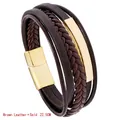 Bracciale multistrato da uomo in pelle marrone con chiusura magnetica dorata, 22,5cm - 22.5CM / Marrone + Oro