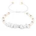 Adjustable hand-woven bracelet with irregular white stones and polished gold beads - Howlite
