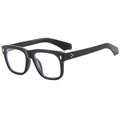 Classic black square frame sunglasses with stylish silver metal rivets on white background - Glossy Black Clear Lens C07