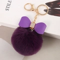 Dark purple faux rabbit fur pom pom keychain with a glittery leather bow and gold chain - Dark Blue - Litchi Bow