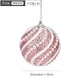 Boule de Noël rose scintillante de 8cm avec spirale de perles blanches et cordon argent - Armure sergé / Rose