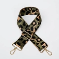 Adjustable leopard print bag strap with army green tones and gold metal swivel hooks - Green