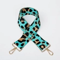 Adjustable wide leopard print bag strap in blue and gold with metal lobster clasps - Emerald Green