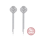 Long sterling silver clover tassel earrings with sparkling cubic zirconia accents - Clover Long Tassel / Silver Clover (SE336)