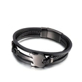 Pulsera multicapa de cuero trenzado con dije de guitarra y cierre magnético negro - Cuero Negro Guitarra Negra (KB134726-KFC)