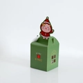 Green Christmas gift box with cat handle and transparent window for apples - Green