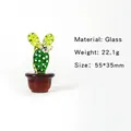 Miniature green glass cactus figurine with white spots in a brown pot for desktop decor - Cactus Style 5