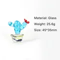 Miniatuur blauw glazen cactus beeldje met rode bloem en witte stippen, handgemaakt - Cactus Stijl 8 / Blauw