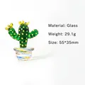 Miniatuur glazen cactus beeldje in groen met gele bloem en decoratieve pot - Cactus Stijl 6 / Groen