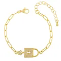 Pulsera minimalista de cadena de clip dorada con colgantes de candado y llave de strass - brc66-A (Cadena de Clip Candado Llave)