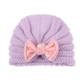 Light purple baby knitted beanie with a large pink velvet bow detail - Purple