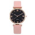 Women's quartz watch with starry sky dial, pink leather strap, and rose gold Roman numerals - Beige