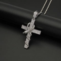 Colgante llave ankh de plata con serpiente y cruz en una cadena de cordón fino - Color Acero (Solo Colgante)