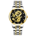 YOLAKO two-tone gold men's watch with black dial and golden dragon relief pattern - Black Dial Two-Tone Case Two-Tone Strap