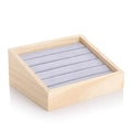 Solid wood jewelry tray with grey velvet 7-slot insert for ring display and storage - Gray Velvet Ring Strips