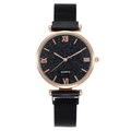 Elegant rose gold starry sky dial quartz watch with black Milanese mesh magnetic strap - Black