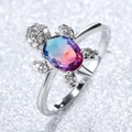 Silver turtle ring with a large blue gradient crystal and white zircon pavé accents - Rose-Blue Gradient Zirconia