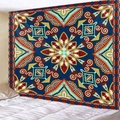 Ethnic bohemian mandala wall tapestry with navy blue and yellow geometric patterns - Style 6