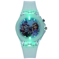 Close-up of mint green LED digital watch with silicone strap and cartoon princess design - Green Magic Princess