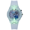 Detailed close-up of white translucent LED glowing digital watch for kids with Elsa dial - White Ice Princess