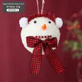 Set di 3 pupazzi di neve in peluche beige con fiocchi a quadri per albero - Pupazzo di neve Tipo A / Set di 3