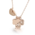 Collar de oro rosa con trébol de cuatro hojas hueco y dijes colgantes de corazón - Oro rosa