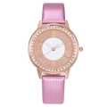 Fashion women's watch with pink pearlescent strap and rose gold rhinestone bezel - Pink
